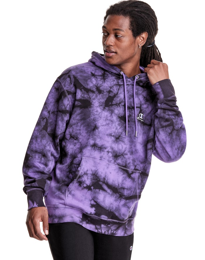 Champion Hoodie Heren - Paars/Zwart - Galaxy Dye Embroidered C & Script Applique ( 479025-DKP )